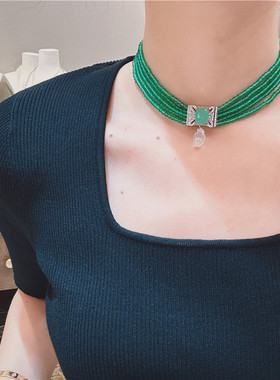 绿色首饰女绿玛瑙轻奢围脖女多层