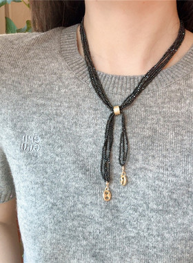 黑尖晶石多层锁骨链小众百搭首饰