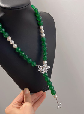 绿玛瑙毛衣链女欧美时尚首饰百搭