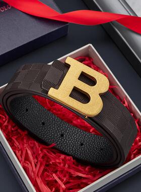 保罗正品皮带男士真皮平滑扣纯牛皮腰带板扣品牌百搭年轻人裤带潮