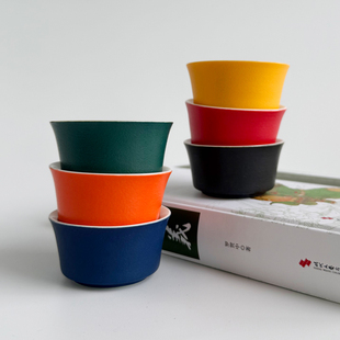 彩色小茶杯品茗杯粗陶待客功夫茶杯茶碗复古陶瓷陆宝客人喝茶杯子