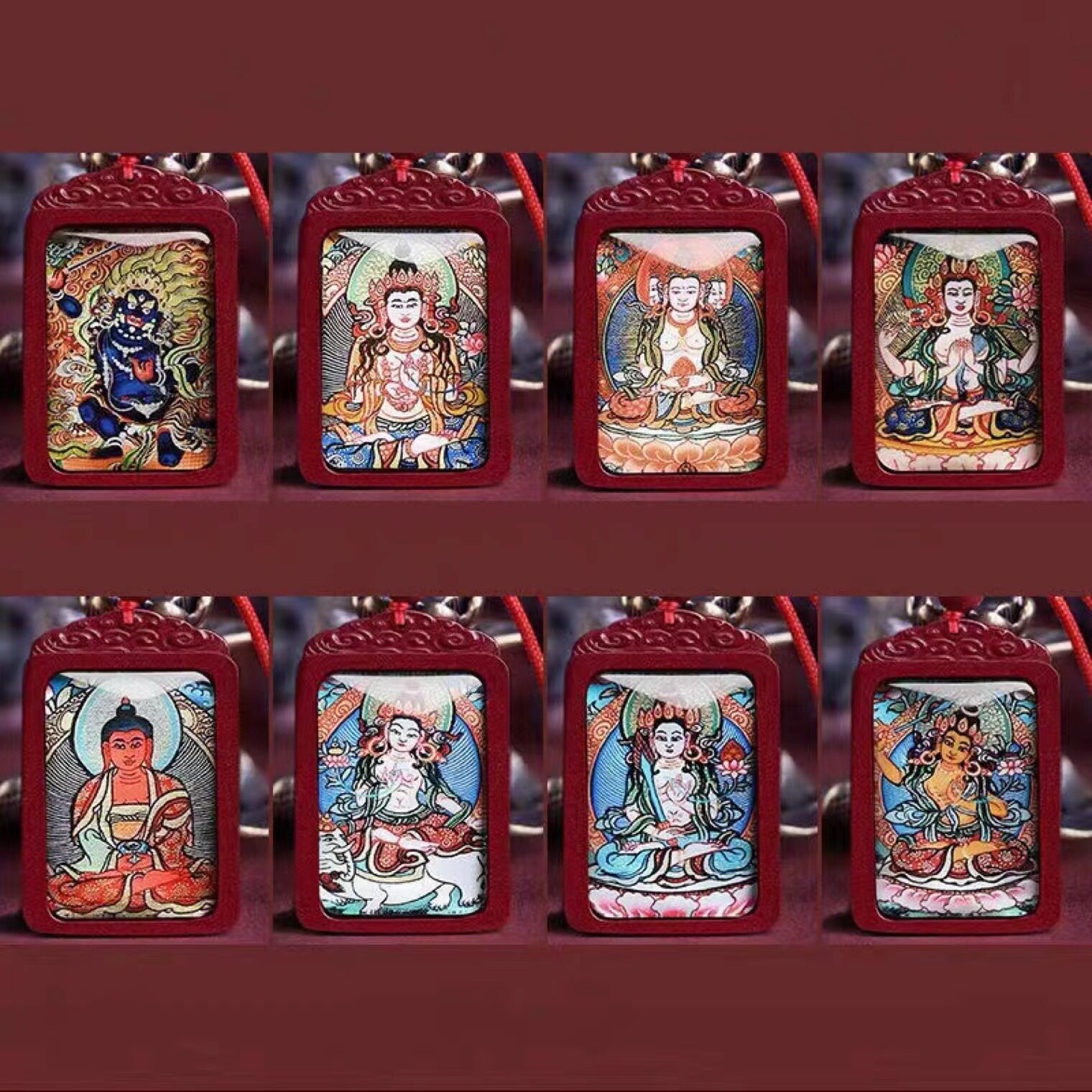 原矿正品朱砂天然紫金砂唐卡八大守护神吊坠佛牌十二生肖新款