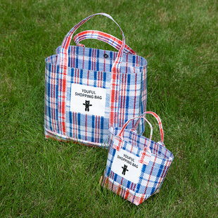 2025新款轻便条纹购物托特包潮流编织袋设计街头小众环保袋时尚