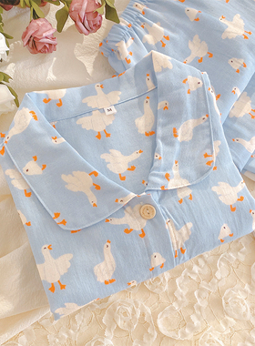 全棉纱布睡衣女款春秋娃娃领家居服纯棉长袖夏季外穿可爱学生套装