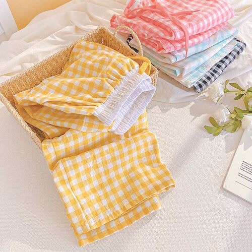 春夏多巴胺格子睡裤女可外穿长裤