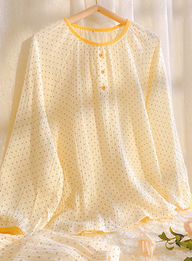 泡泡棉纱睡衣女款纯棉春秋季长袖长裤套头双层纱布家居服宽松套装