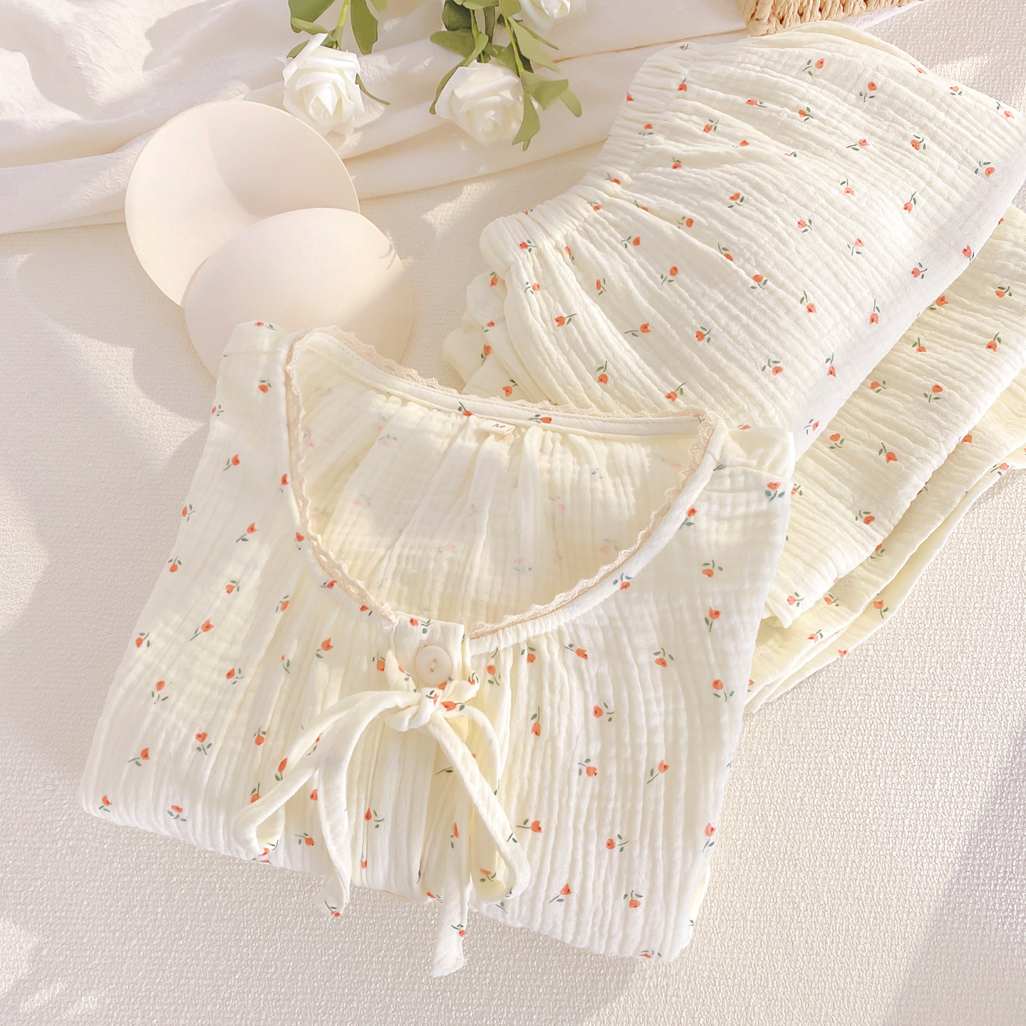 带胸垫A类睡衣女防凸点长袖套装