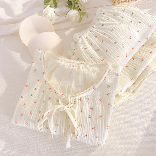 带胸垫A类睡衣女防凸点长袖套装