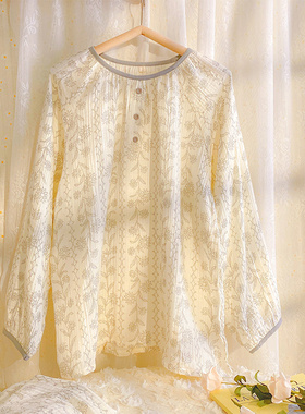 高级感长袖长裤睡衣女款纯棉纱布春秋季双层棉纱家居服大码可外穿