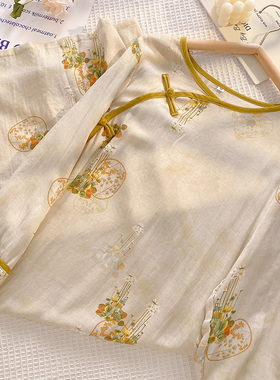 中国风睡裙女高档棉绸纯棉家居服春秋季旗袍睡衣长裙女人味可外穿