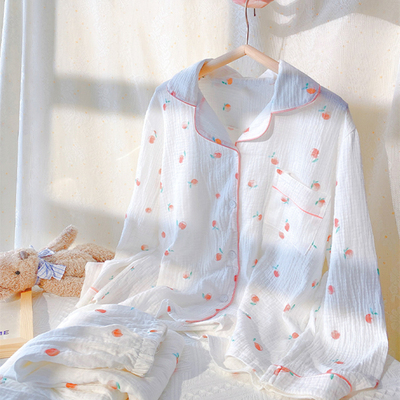 泡泡棉纱女式樱桃甜美睡衣大码