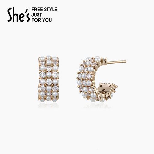 shes复古菱形格纹耳环