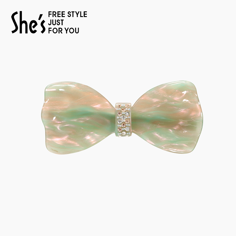 shes莫奈印象轻盈醋酸板材蝴蝶结平行夹马尾横夹插梳盘发鸭嘴夹
