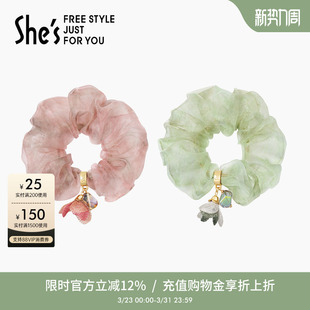 shes茜子唯爱序曲原创山茶花大肠发圈马尾发绳高级感盘发头花