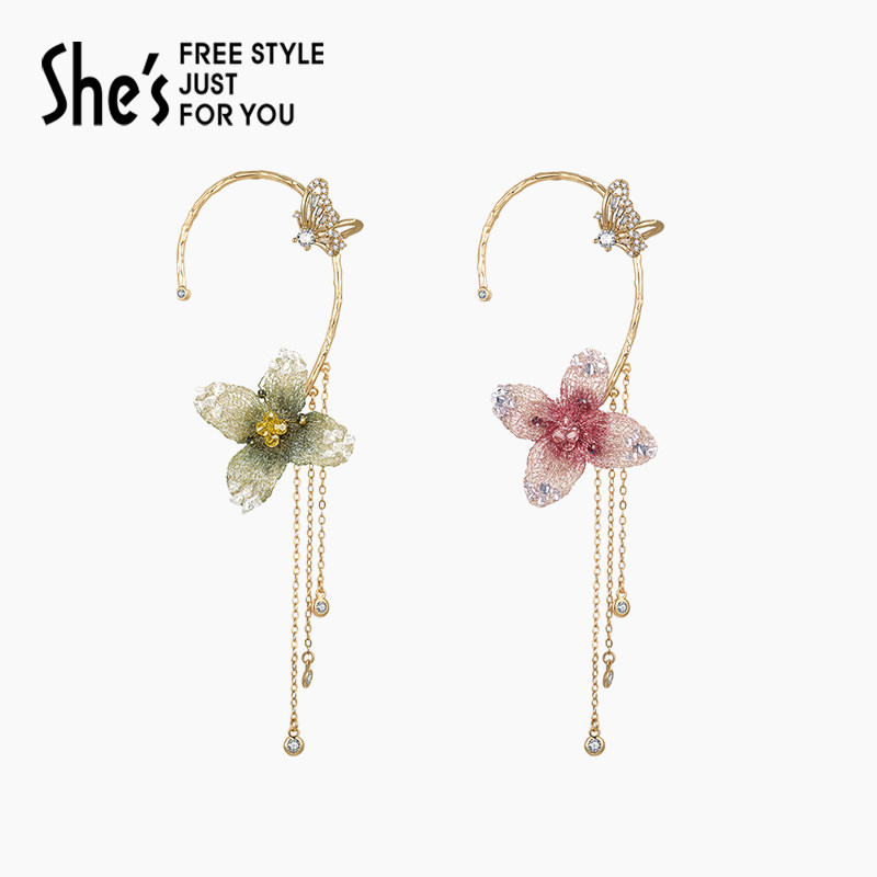 Shes茜子刺绣花朵蝴蝶流苏耳挂图片
