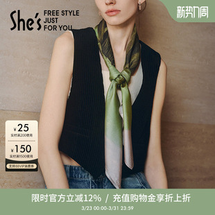 shes卢梭假日艺术花卉印花桑蚕丝柔软亲肤方巾diy发带丝巾披肩女