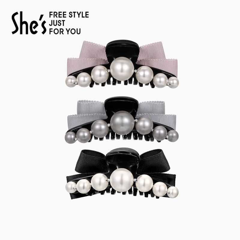 shes茜子珍珠蝴蝶结织带竖抓夹