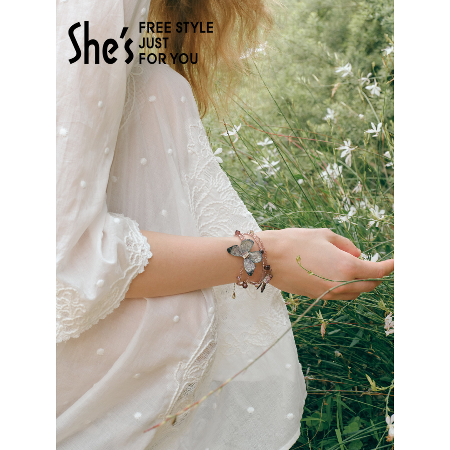 shes茜子重工刺绣花朵项链