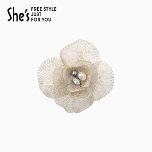 shes茜子手工疊花刺繡花朵胸針設計感小眾胸花別針西裝 外套配飾