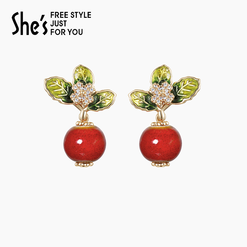 shes茜子原创国风山楂果耳钉耳饰