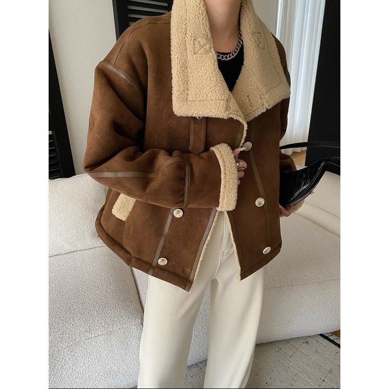 仿皮毛一体颗粒绒保暖夹克外套