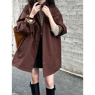 高级感气质廓形立领风衣女慵懒风日系极简oversize外套8631 鹿西