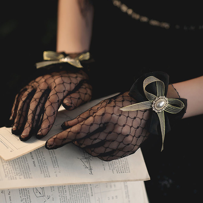 黑色性感网纱手套蕾丝花边拍照短