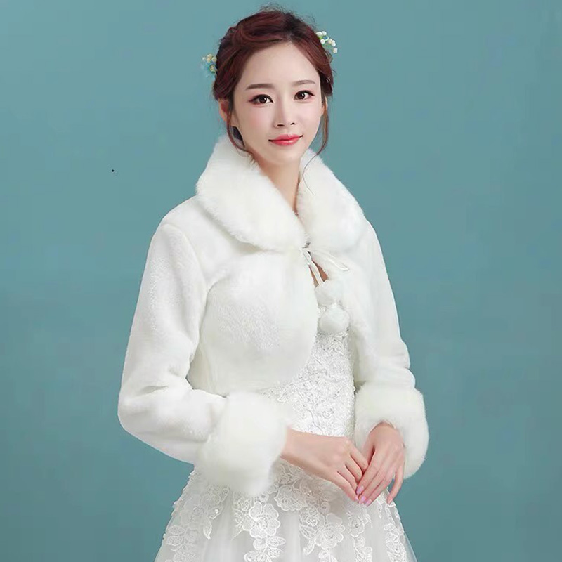 婚纱披肩冬新娘结婚礼服白色保暖伴娘服春秋冬季外套长袖外披斗篷