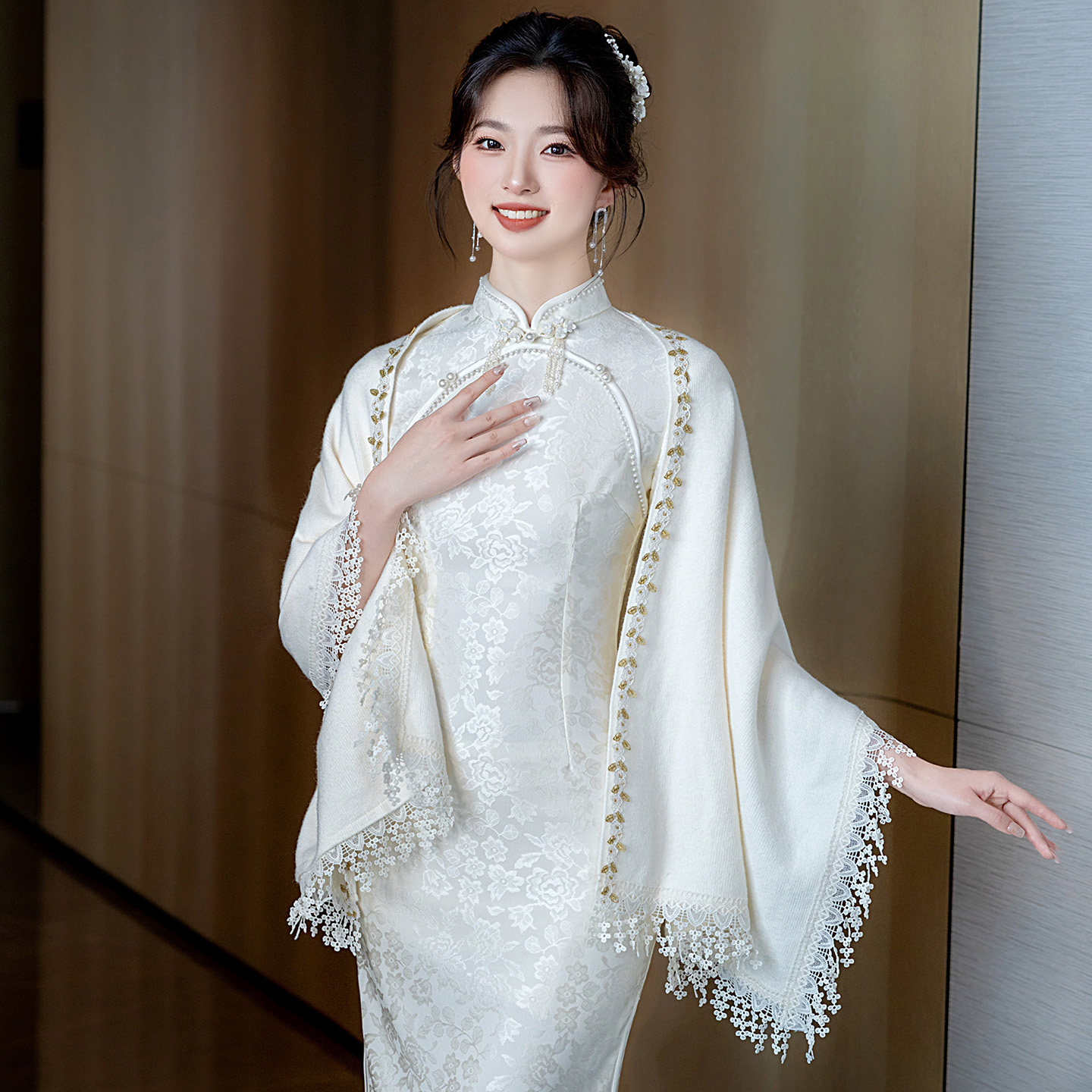 旗袍披肩流苏外搭新娘斗篷高级感图片