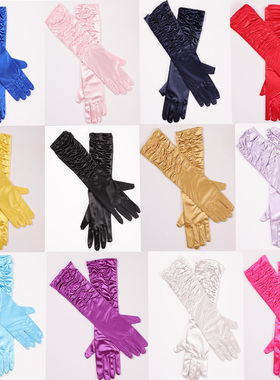 缎面手套黑色粉色紫色复古优雅演出晚礼服拍照手臂套生日派对影楼