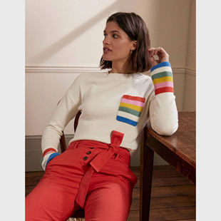 外贸精品 套头针织羊毛衫 英国BD 圆领长袖 女 彩条口袋 面料控必看