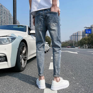 马路街拍 牛仔裤男士修身小脚弹力简约百搭潮牌显瘦休闲裤 130P55图片