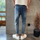 2025春季社会小伙九分牛仔裤男潮牌破洞复古修身弹力小脚909P65，男装牛仔裤，星座1102