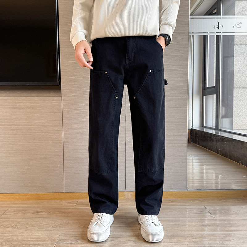 抖音双膝伐木工装裤休闲宽松直筒裤百搭水洗裤子男K1007P65,男装工装外套,星座1102