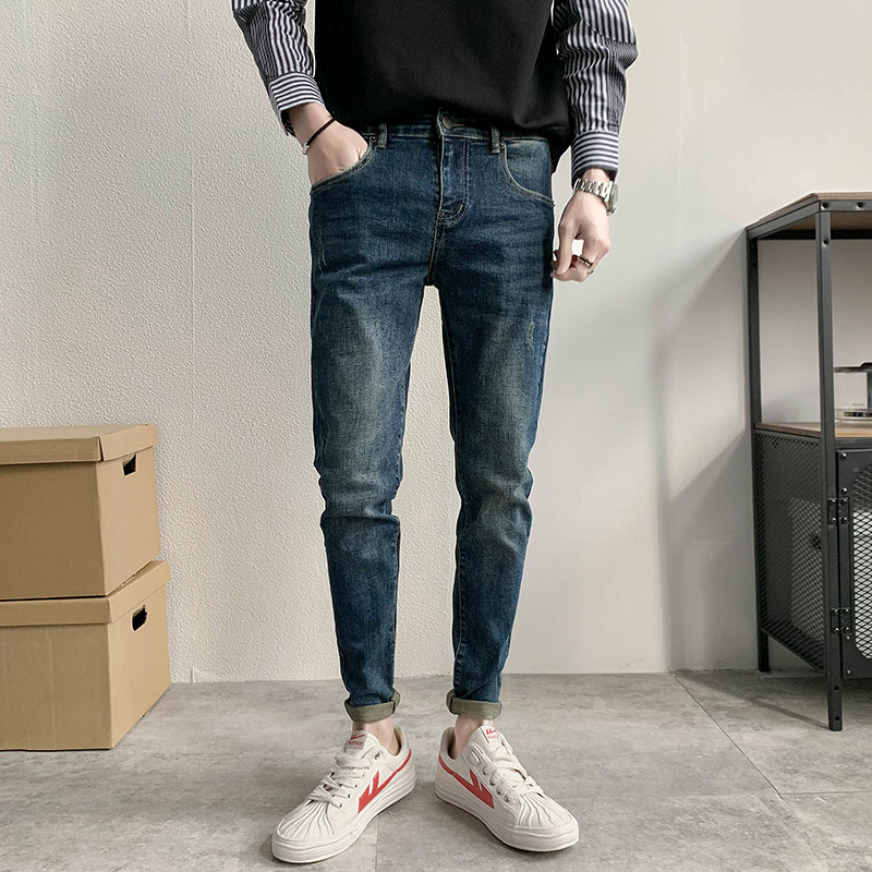 牛仔裤男2025新款秋季修身小脚九分潮流复古男士休闲长裤子135P55图片