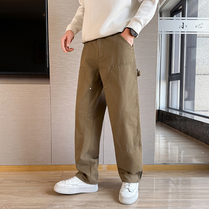 抖音 双膝伐木工装裤休闲宽松直筒裤百搭水洗裤子男K1007P65图片