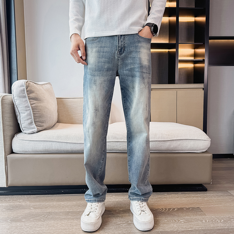 秋冬主推美式高街痞帅cleanfit弹力微宽松直筒牛仔裤男潮180P65，男装牛仔裤，星座1102