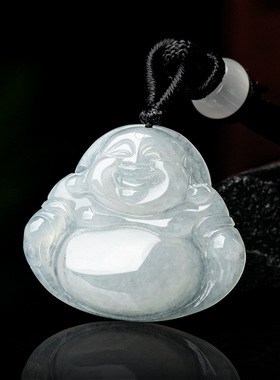 天然A货翡翠玉佛公缅甸玉项链白色弥勒佛老料玉石女款高级礼物