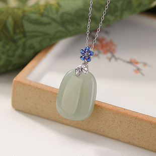925纯银天然和田玉梅花平安无事牌项链珐琅复古气质玉石新款礼物