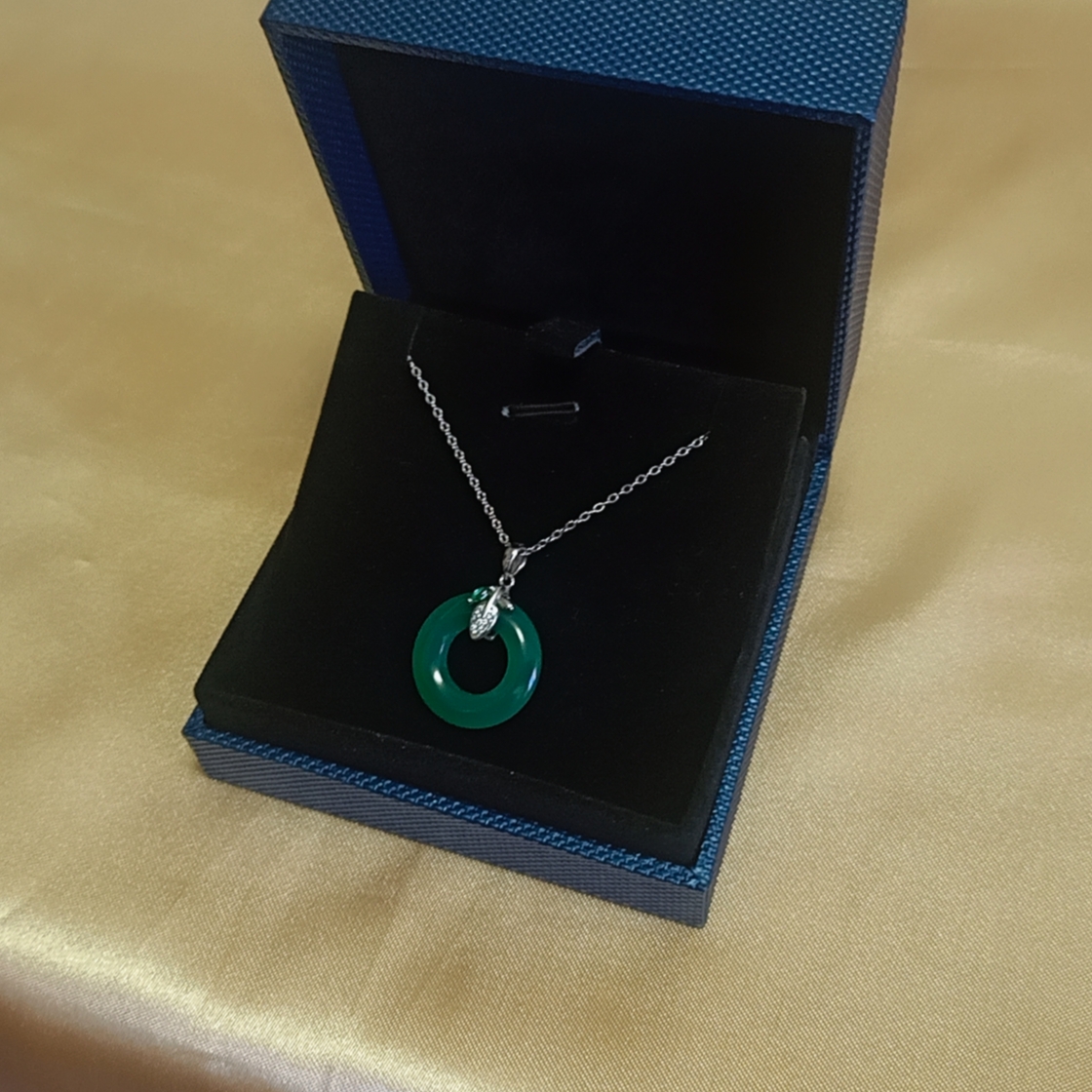 925纯银平安扣项链祖母绿玉髓
