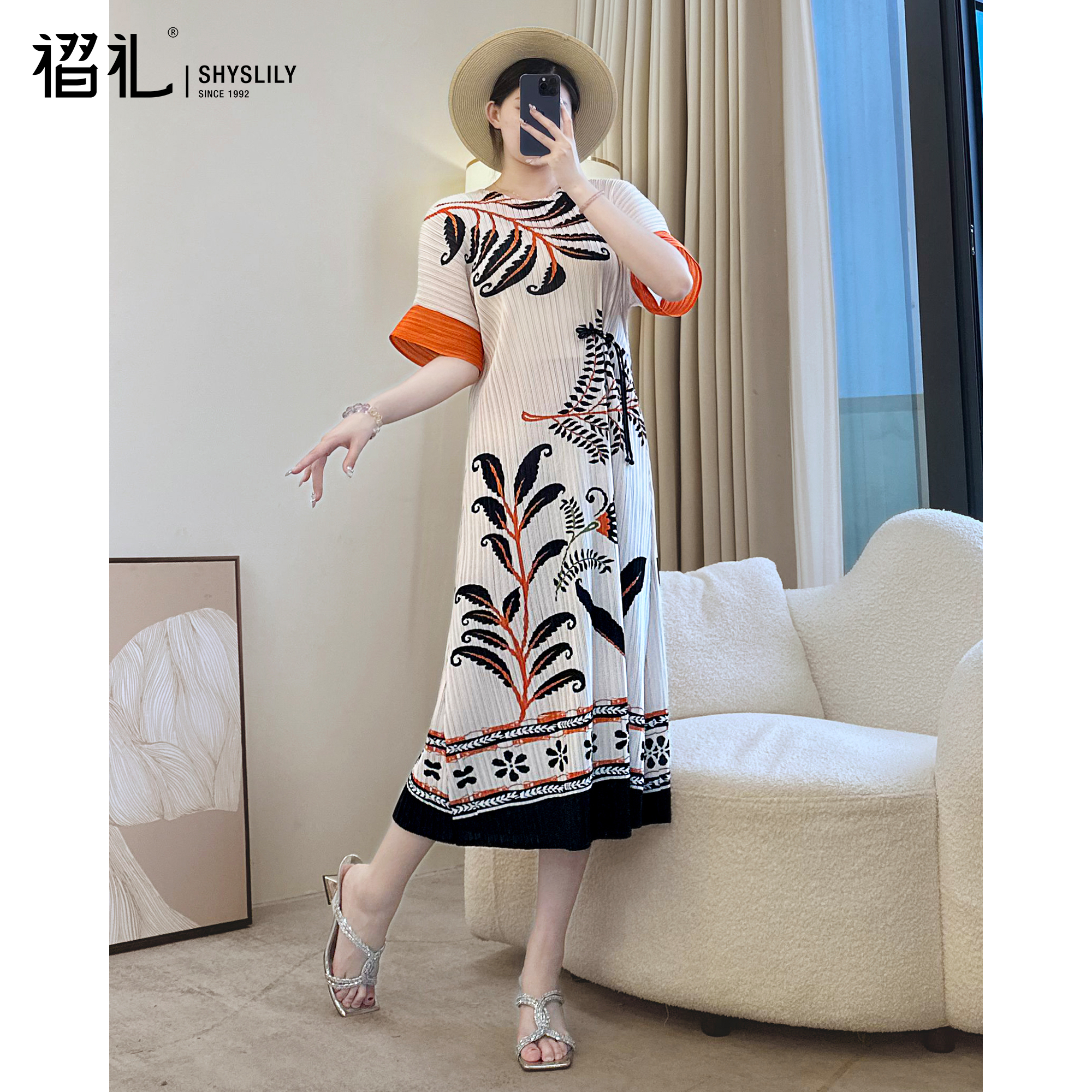 三宅褶皱新款妈妈连衣裙夏季