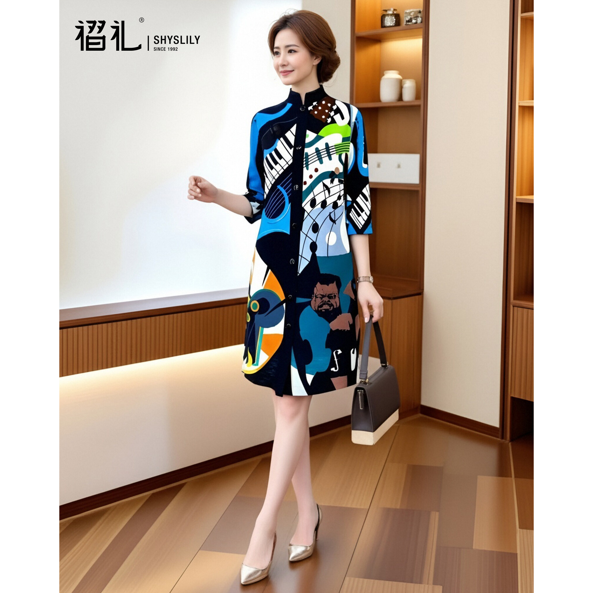 妈妈连衣裙减龄洋气中老年女装春装2026新款女三宅褶皱宽松弹簧裙