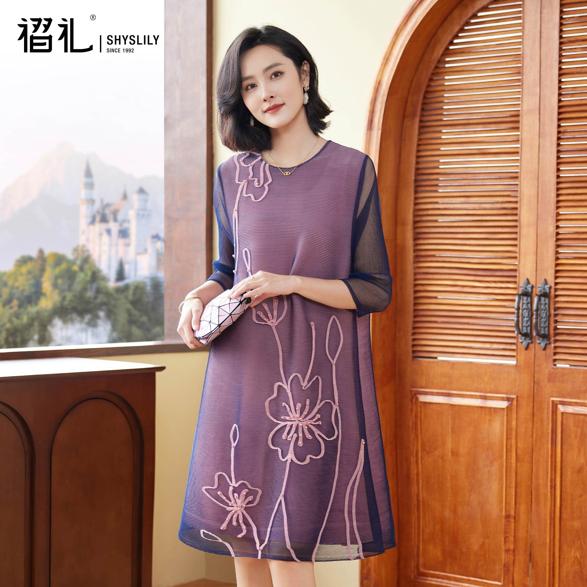 妈妈春装高端连衣裙2026新款洋气婆婆网纱裙子春三宅褶皱气质大码,女装/女士精品,连衣裙,淘宝优惠券,粉丝福利购,淘宝优惠卷