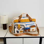 复古撞色大容量手提单肩斜挎包女运动健身短途旅行出差行李袋