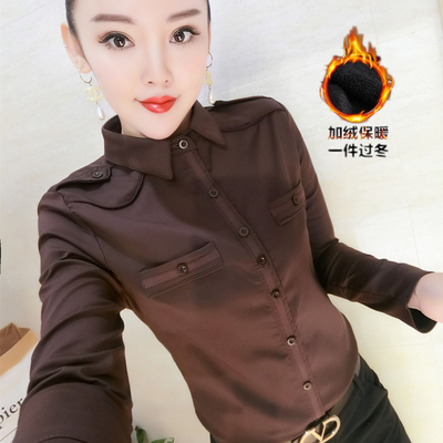 加绒加厚衬衫女长袖修身洋气百搭