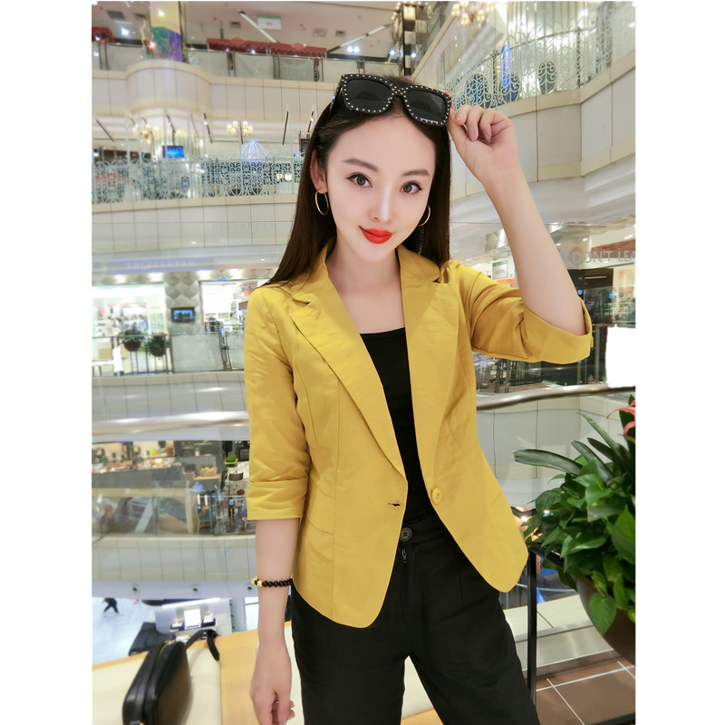 棉麻小西装女外套短款2025夏季新款韩版修身女士七分袖休闲西服薄