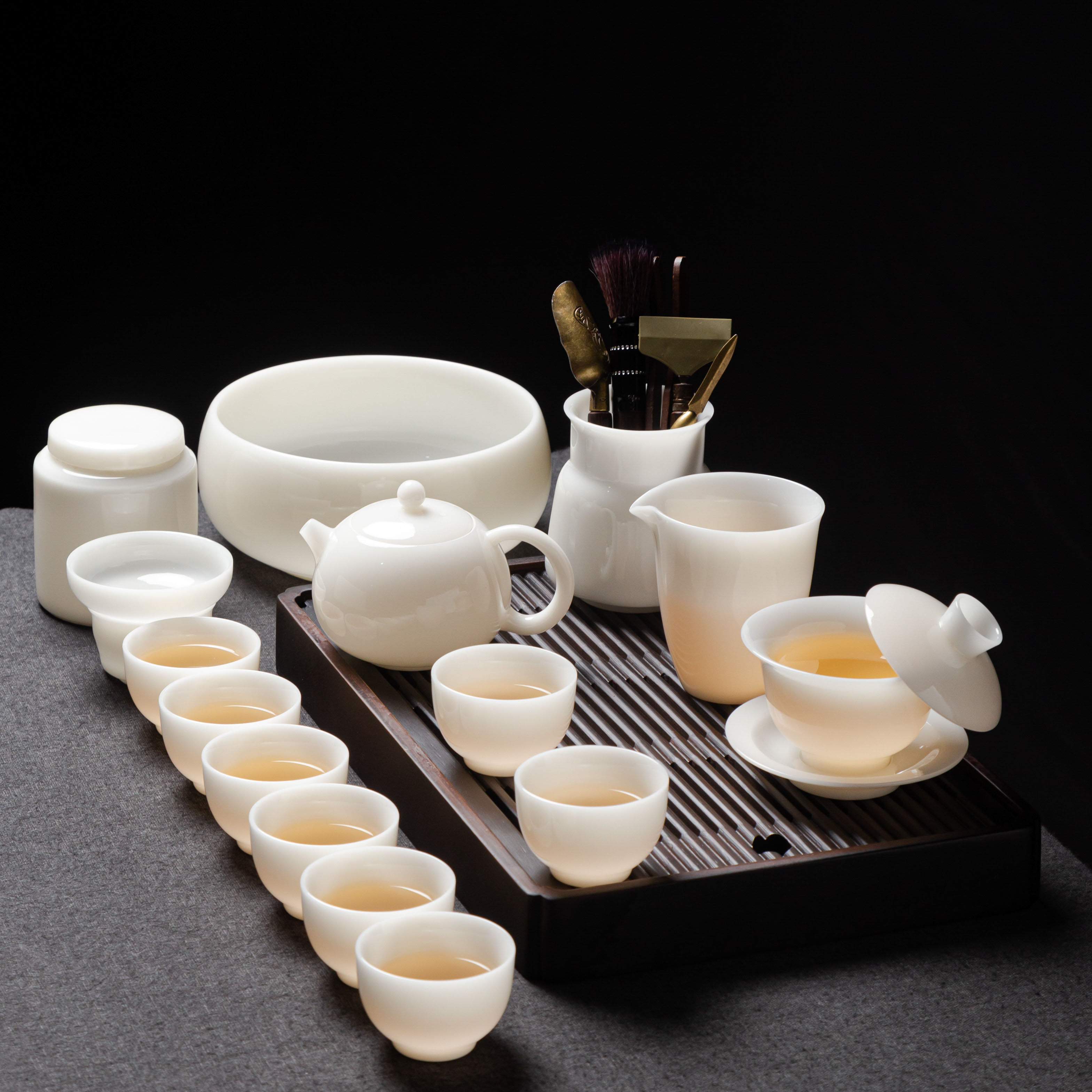 德化羊脂玉茶具套装家用轻奢高档白玉白瓷功夫泡茶壶茶杯盖碗会客