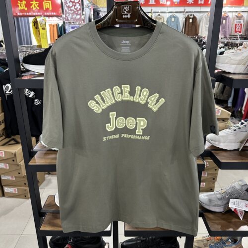 Jeep吉普男圆领短袖纯棉T恤休闲时尚宽松肥版运动上衣J322194516