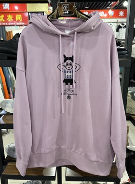 乔丹女子春秋款连帽套头卫衣休闲运动宽松版针织上衣GWD12222551