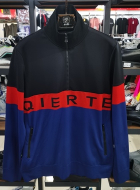 QET潮牌春秋款男高领套头薄款针织卫衣时尚潮流拼接色立领上衣